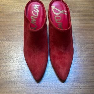 Red suede mules